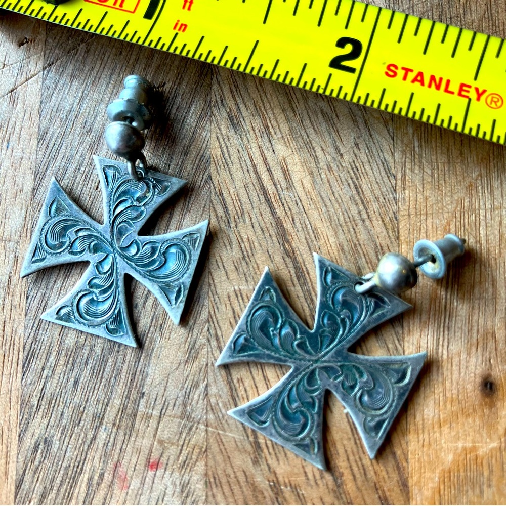 Vogt Sterling Silver Chopper Cross Post Back Earrings